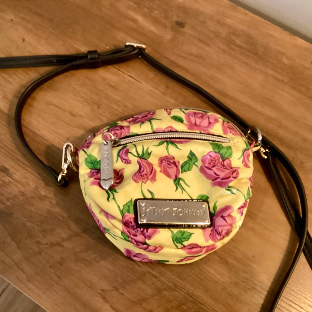 Betsey Johnson Yellow Floral Round Crossbody with Pink Roses